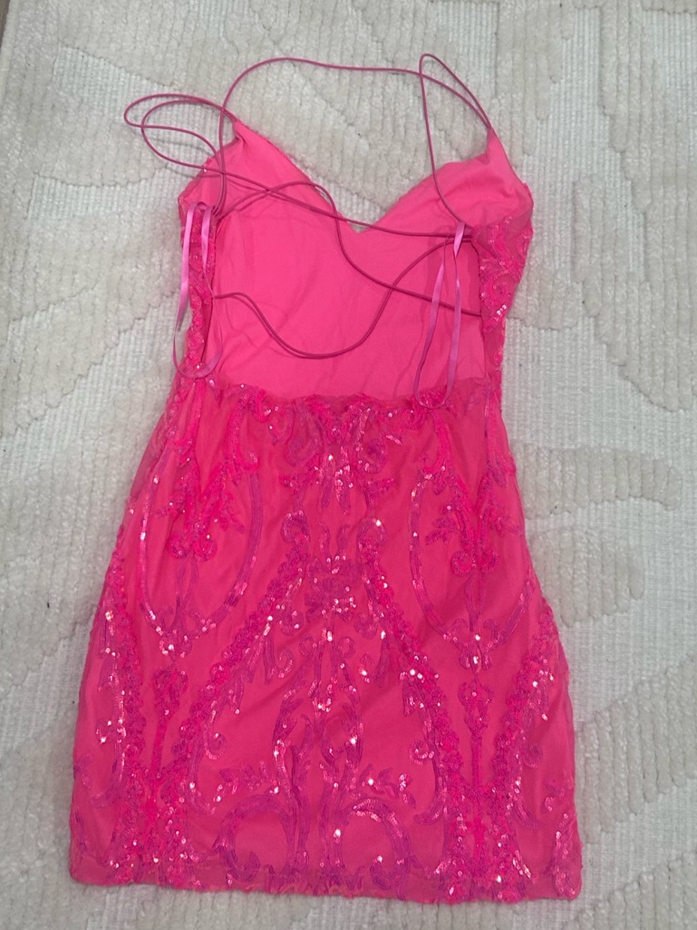 Windsor Neon Pink Sequin Mesh Dress - Picture 2 of 4